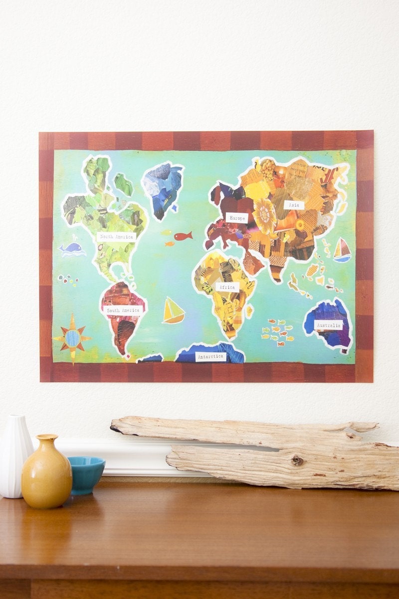World Map Recycled Collage 11x14 Poster
