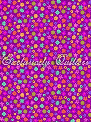 SALE Sweet Flirtations Dots Flowers on Purple Fabric 1 Yard