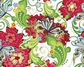 Rhapsody Butterflies and Flowers Red Green Fabric 1 Yard