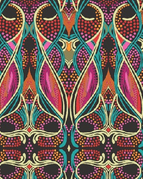 Patternista Chorus Line Orange Turquoise Fabric 1 Yard