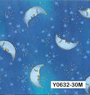 Celestial Dreams Fabric Laurel Burch Medium Blue Moons Gold 1 Yard