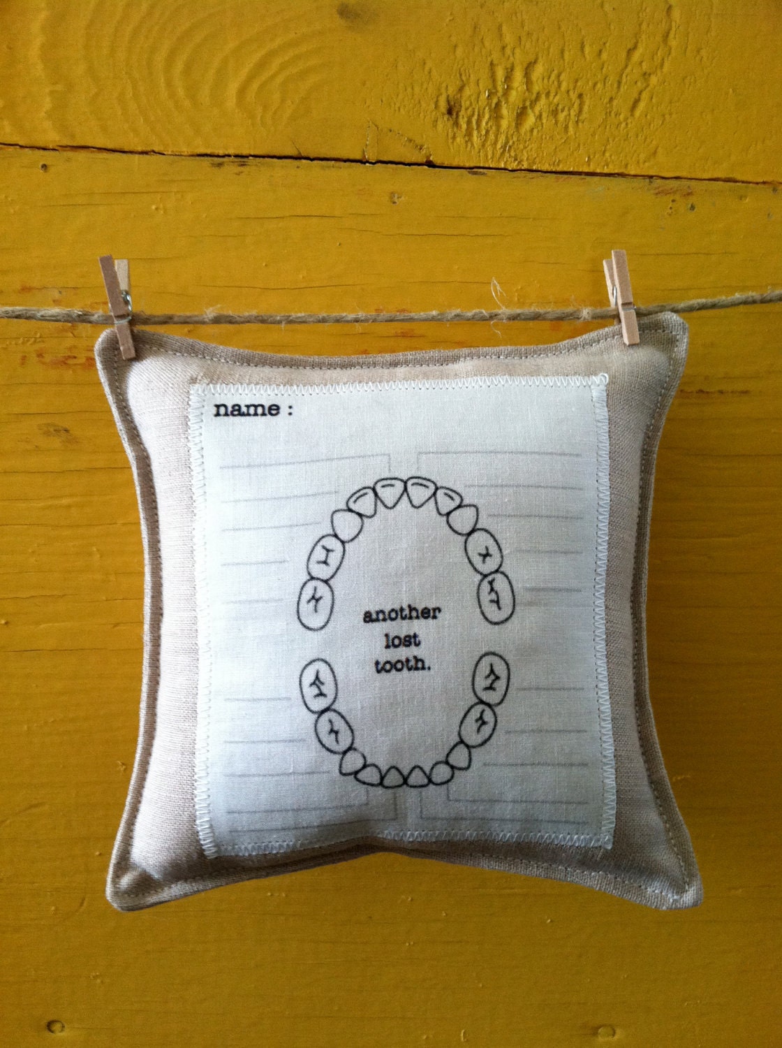 TOOTH fairy pillow with chart. 1 pillow. handmade by lisa of looploft.