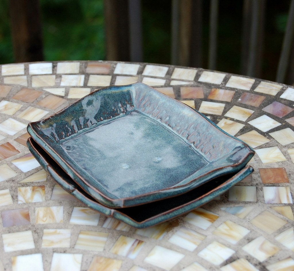 Square Dessert or Snack Plates in Slate Blue