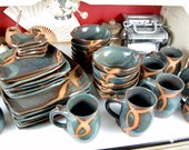 Service for Six in Slate Blue with Rust Chain Dinnerware Set - Made to Order