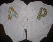 Pick Two Letter Onesies For 20.00....Choose Fabric and Font