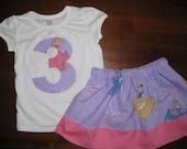 Custom Disney Princess Shirt and Skirt Outfit.......You Choose Aurora, Belle, Snow White or Cinderella