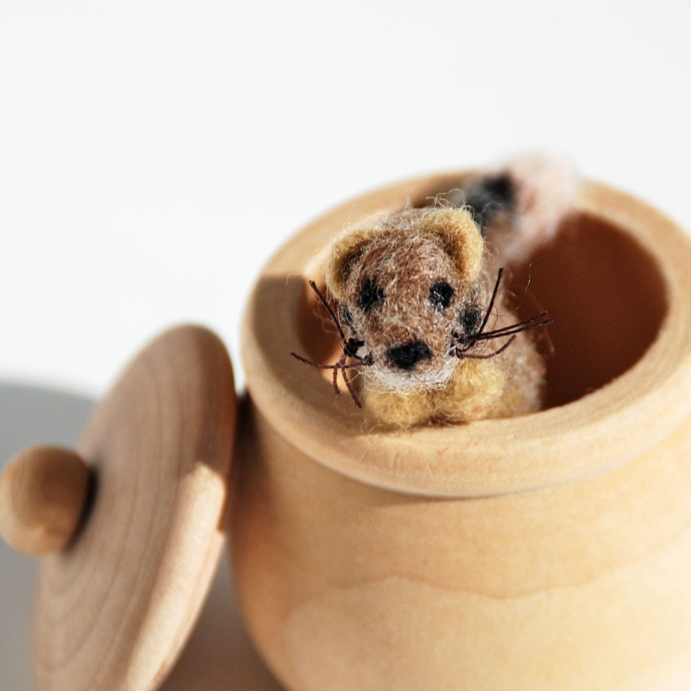 MINI mouse in a jar. needle felted 1 inch tall