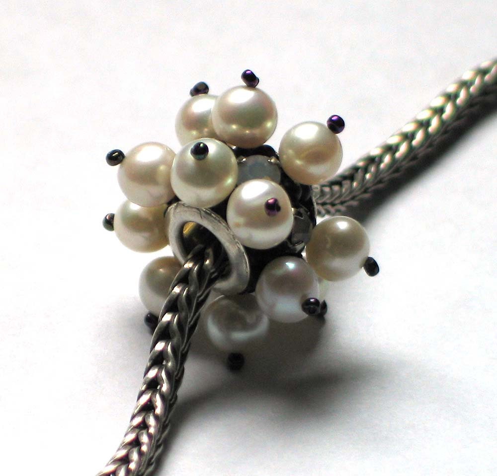 Silver Blue Lampwork Glass Bead