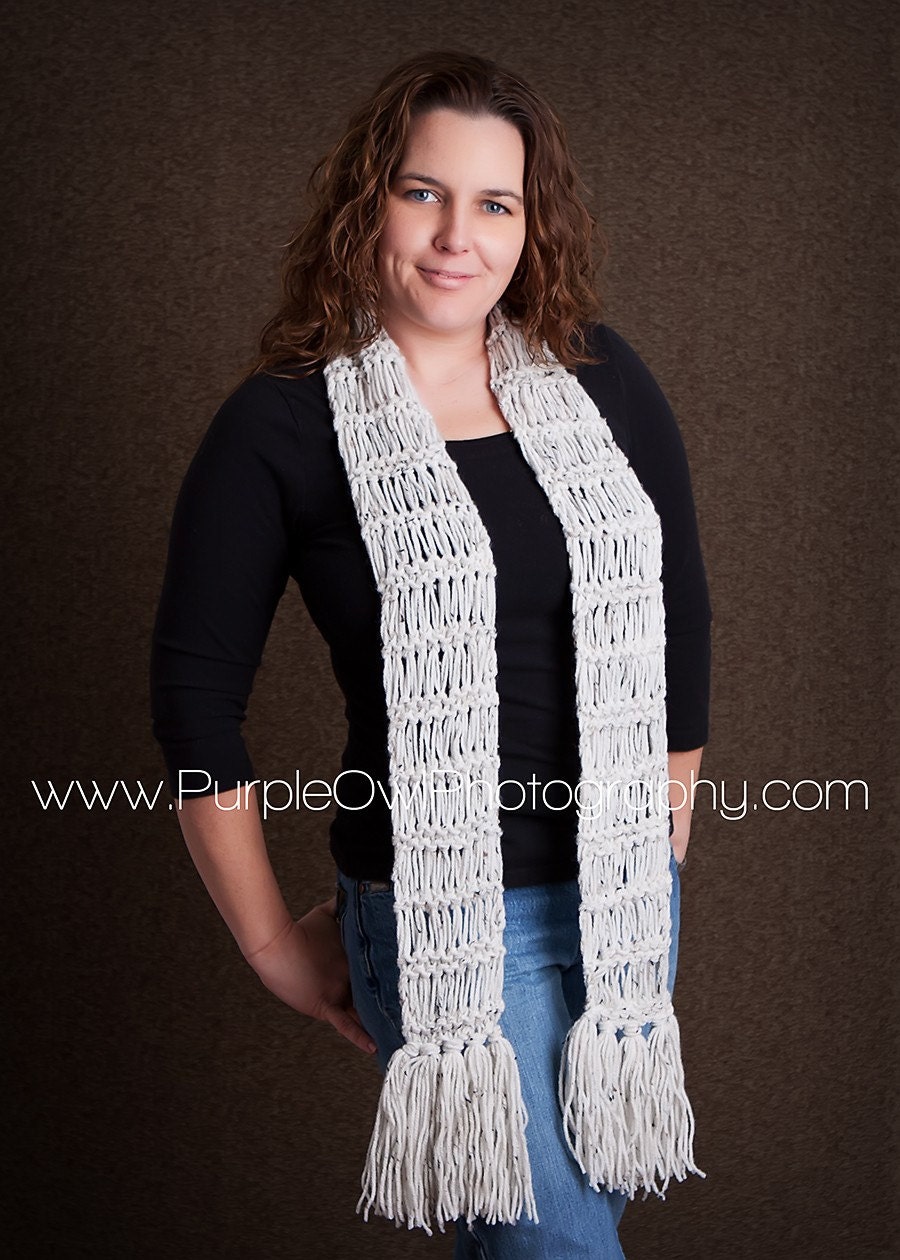 Popular Scarf Handknit Scarf in Oatmeal Ready to Ship Long Scarf with Fringe Great for Mother's Day