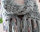 Scarf Chunky Hand Knit Scarf with Fringe Sage Green Peach Blue Gold Ready to Ship
