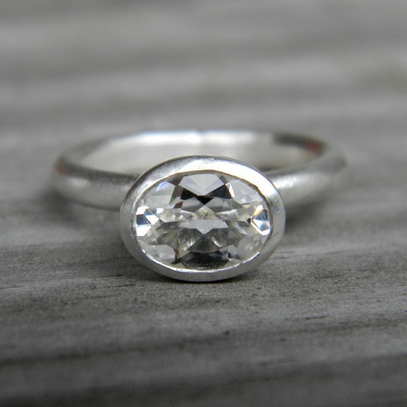 Size 8.25, Ready to Ship, White Topaz Ring in Matte Argentium Sterling Silver