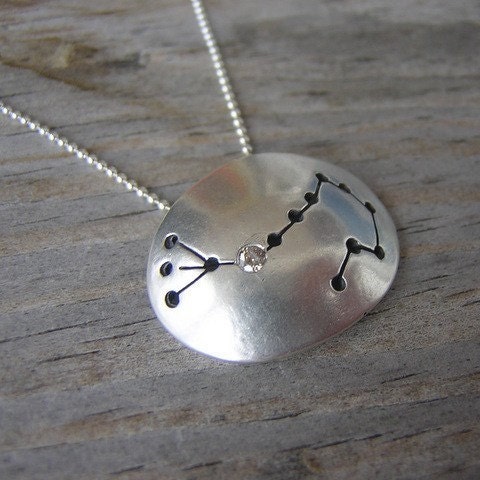 Ready To Ship, SCORPIO Constellation Necklace in Conflict Free Diamond and Sterling