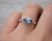 Size 5 Ready To Ship Marquise London Blue Topaz Gemstone Ring in Recycled Sterling Silver