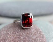 Garnet Solitaire Ring, Sterling and Cushion Cut Garnet Gemstone Made To Order
