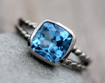 Swiss Blue Topaz Ring Featuring 14k Palladium White Gold, Made To Order