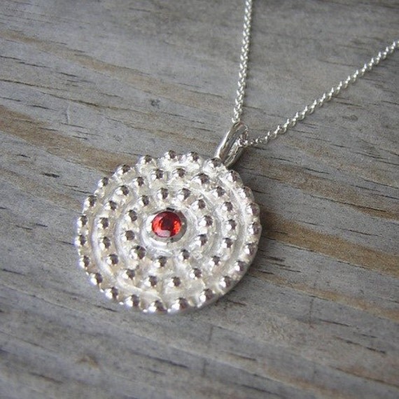 Apricot Sapphire Sun Dial Necklace in Argentium Sterling