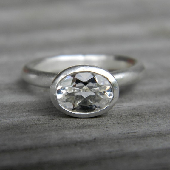 White Topaz Ring in Matte Argentium Sterling Silver, SIZE 5 Ready To Ship