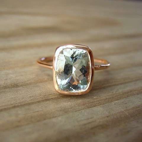 READY To SHIP  Size 8, Aquamarine Cushion in 14k Rose Gold