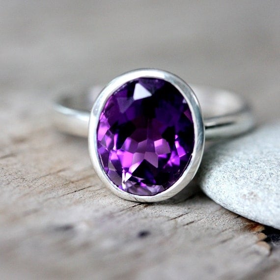 Grape Amethyst Ring, Oval Amethyst gemstone Ring in Recycled Sterling Silver