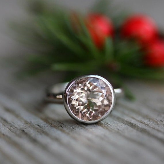 MORGANITE and 14k Palladium White Gold Ring, Made to Order Solitaire Handmade Engagement Ring