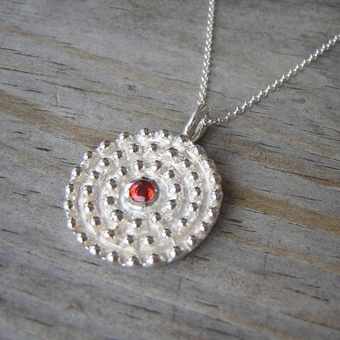 Apricot Sapphire Sun Dial Necklace in Argentium Sterling