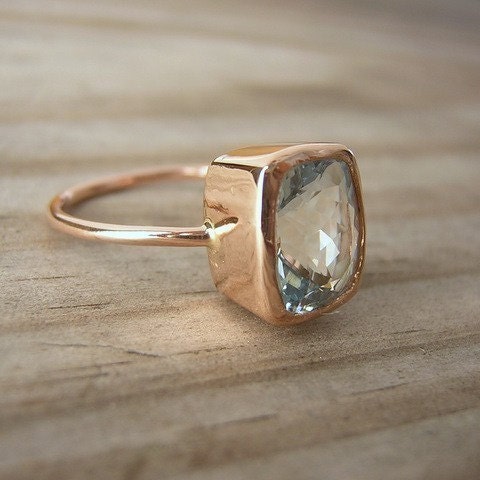 READY To SHIP  Size 8, Aquamarine Cushion in 14k Rose Gold