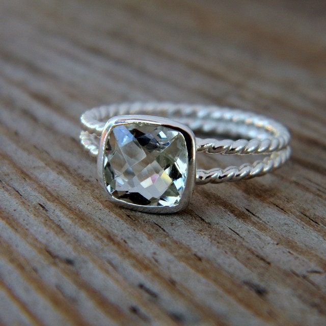 Cushion Green Amethyst  in Sterling Silver, Mint Green and Made To Order