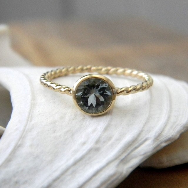 Ready To Ship Size 7.5, Blue Aquamarine and 14k Yellow Gold Ring,