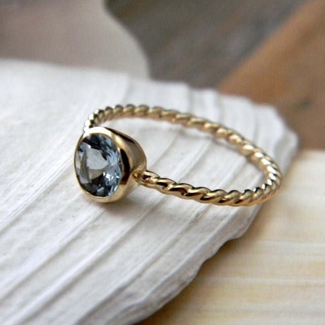 Ready To Ship Size 7.5, Blue Aquamarine and 14k Yellow Gold Ring,