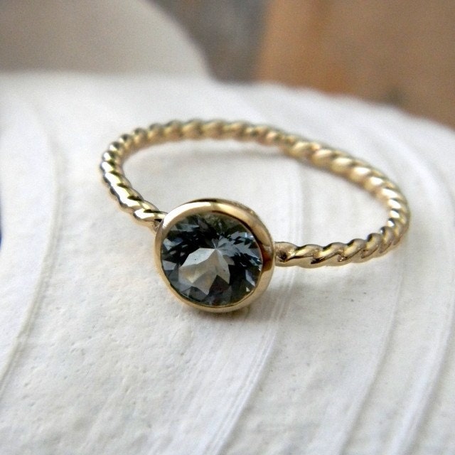 Ready To Ship Size 7.5, Blue Aquamarine and 14k Yellow Gold Ring,