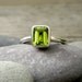 Size 7, Ready to Ship, Peridot and Sterling Solitaire Ring, Emerald Cut and Recycled Sterling