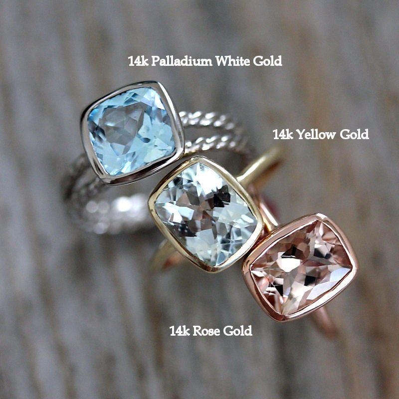 MORGANITE Ring in 14k White Gold Ring, Brushed Finish Palladium White Gold, Cushion Ring
