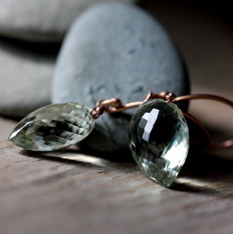 Prasiolite Dangle Earring in SOLID 14k Rose Gold Earrings