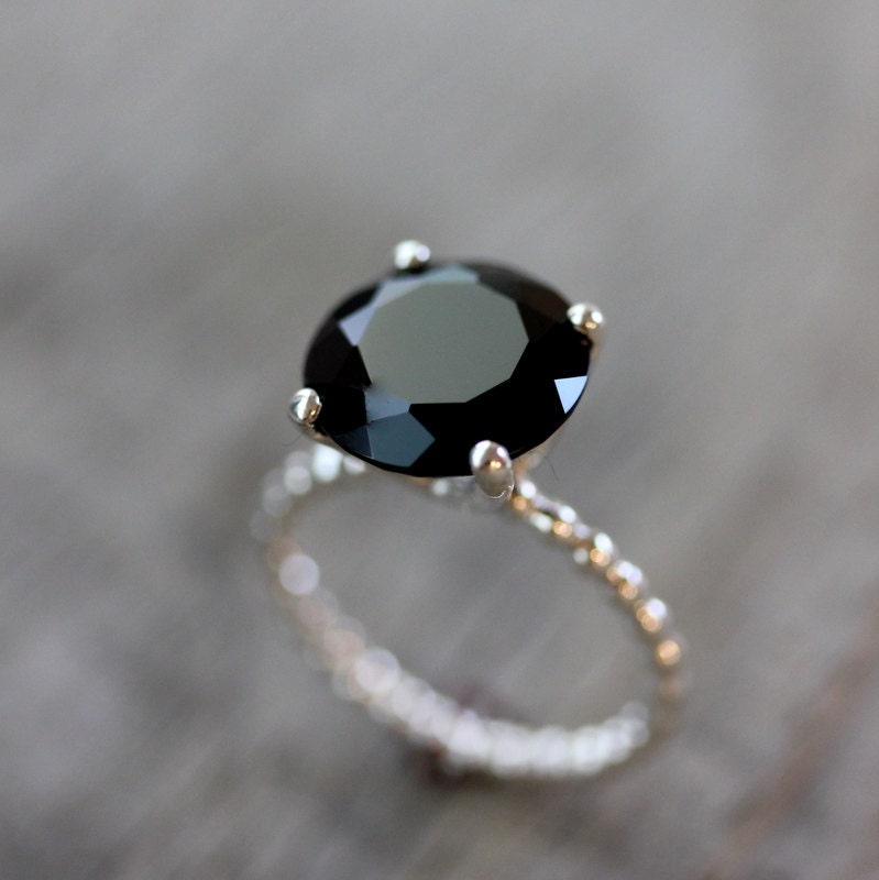Black Spinel Precious Gemstone and Sterling Silver Solitaire Ring, Cocktail Ring, Made To Order