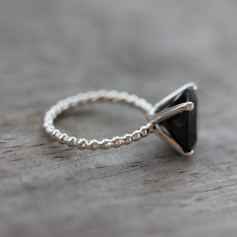 Black Spinel Precious Gemstone and Sterling Silver Solitaire Ring, Cocktail Ring, Made To Order
