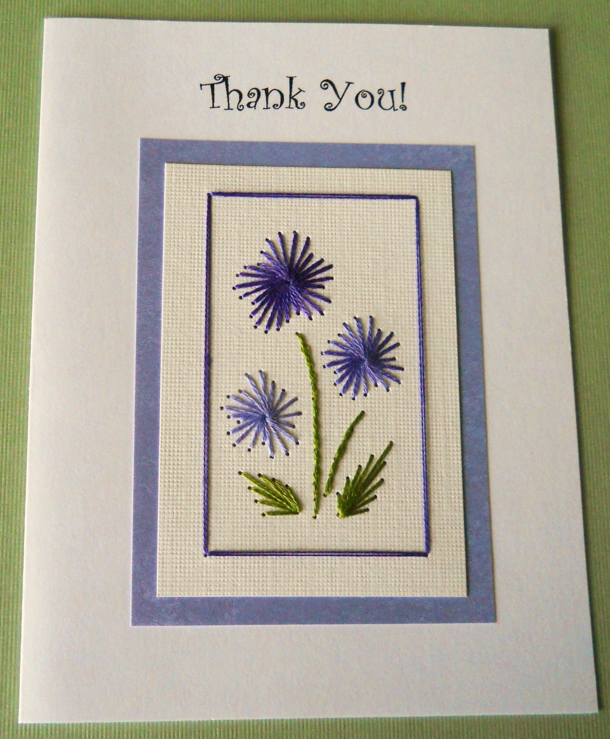 Hand Stitched Thank You Card in Lavender / five pack