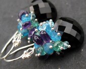 Black spinel, apatite, amethyst earrings in sterling silver dramatic turquoise purple short dangle mermaid gemstone jewelry  --Toulouse--