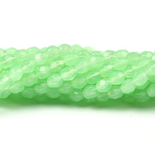 Czech Glass Beads Fire Polished Faceted Rounds 3mm Milky Green (50) CZF180