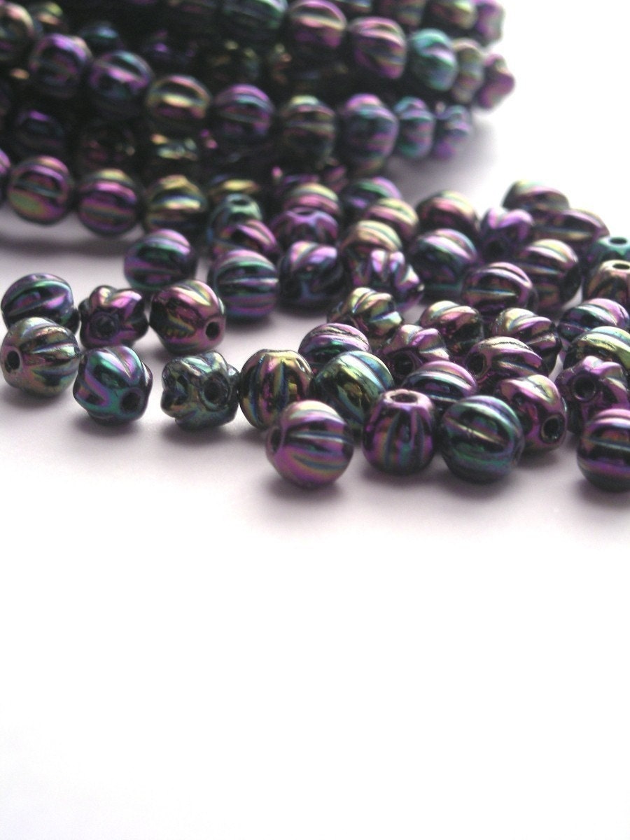 50 Czech Glass Mini Melon Rounds - 5mm - Iris - Purple CZP195