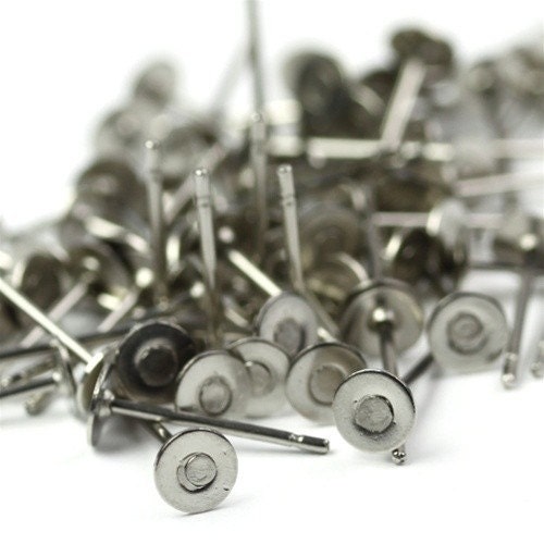 Earring Findings Surgical Steel Post 4mm Pad 50 by mksupplies