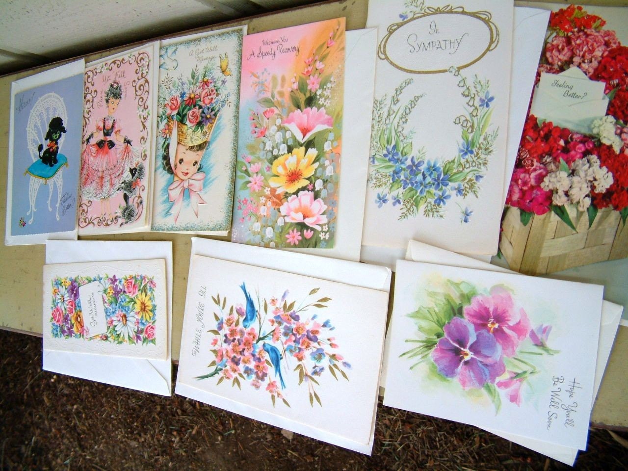 Group Lot of Nine Cute Vintage 1950s 1960s Get Well and Sympathy Cards