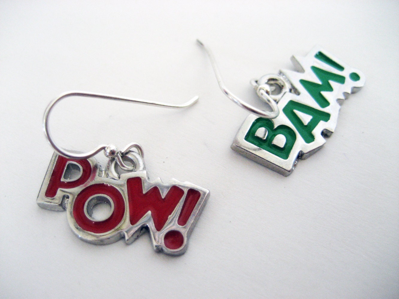 BAM POW Earrings - Comic book expression word earrings on STERLING silver hooks - Geek Chic Geekery Comic Nerd Superhero