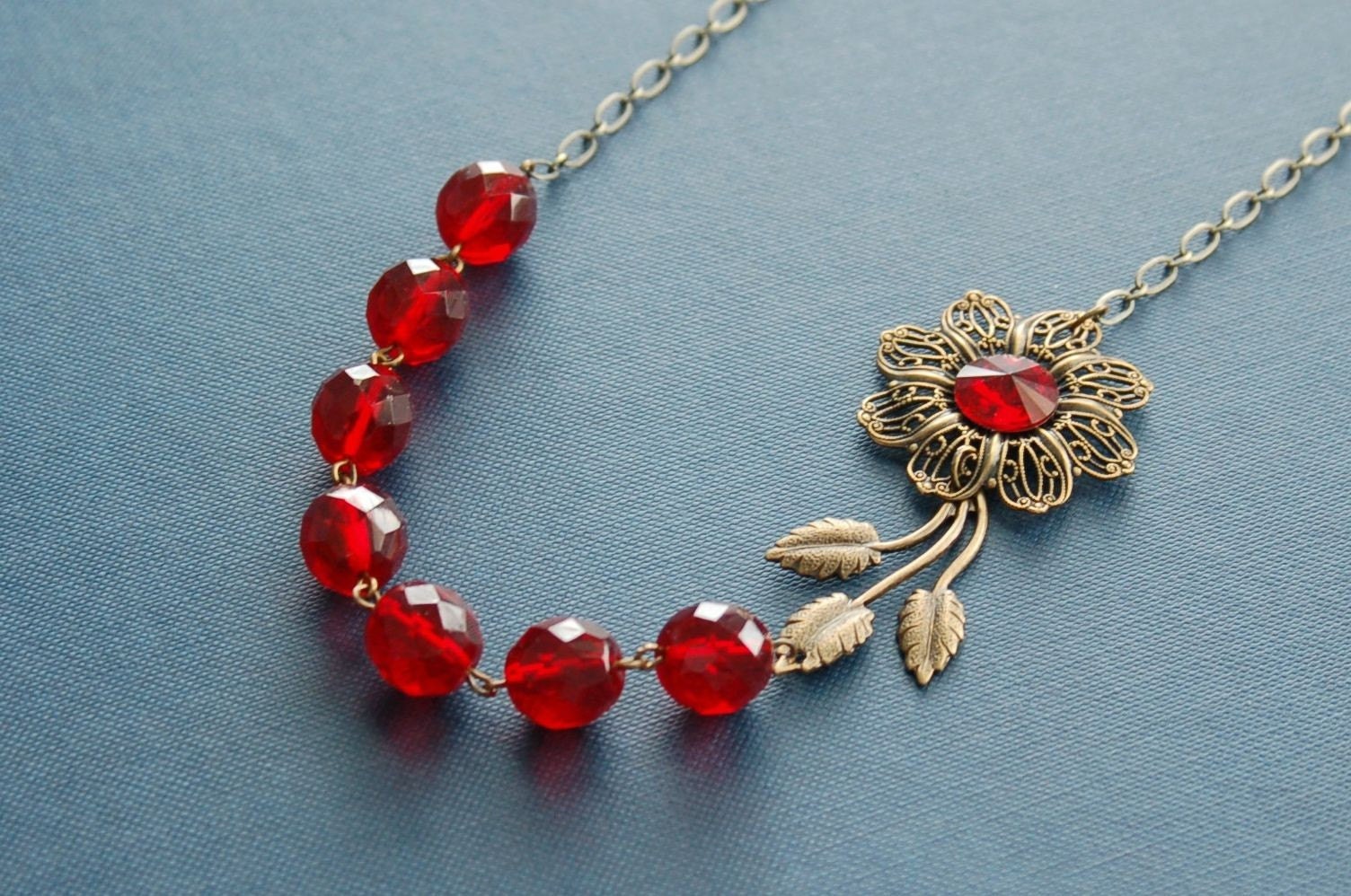 SALE - Ruby Garden Necklace - Swarovski Crystal, Beaded
