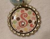 Pastel Polka Dot Initial Bottle Cap Necklace