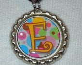 Polka Dot Initial Bottle Cap Necklace