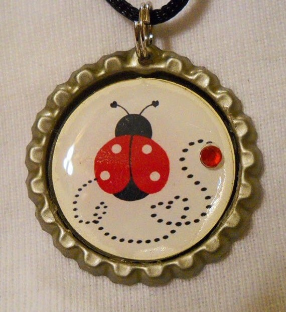Love Bug Lady Bug Bottle Cap Necklace