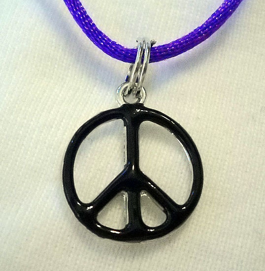 Reversible Black Peace Pendant on Muli-Color Satin Cord