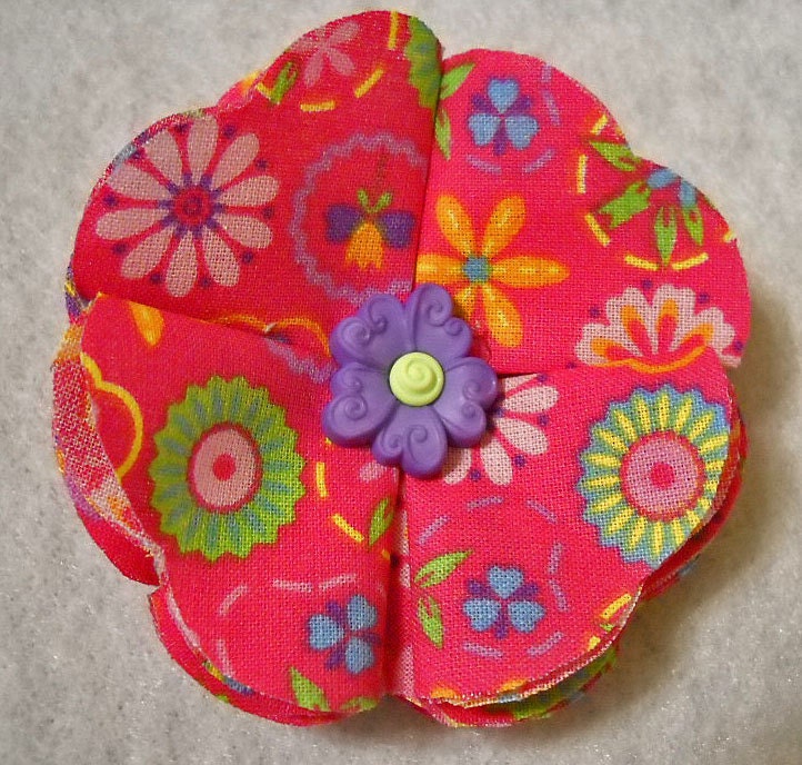 Hot Pink Floral Fabric Hat or Hair Clip
