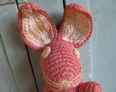 Vintage 1950's Crocheted Pink Bunny Rabbit, Thumper, Hare, Easter Bunny Stuffed Animal, Rare antique one of a kind antique toy critter pure Americana original Folk Art loveable with charm  comfort nostalgic artwork retro style design classic 50's