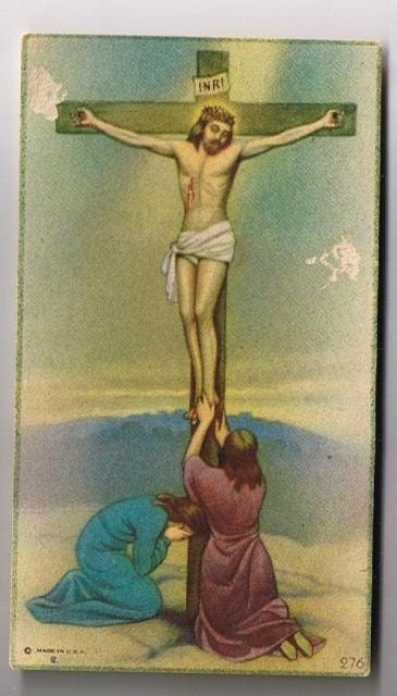 Vintage Prayer Cards, 1940's Jesus on Cross, Act of Consecration, Virgin Mary, 1946 A Visit to Blessed Sacrament, classic 40s religious artwork relics Catholic Church art retro graphic arts crafts for jewelry scrapbooking, collage, mixed media  Lot 72